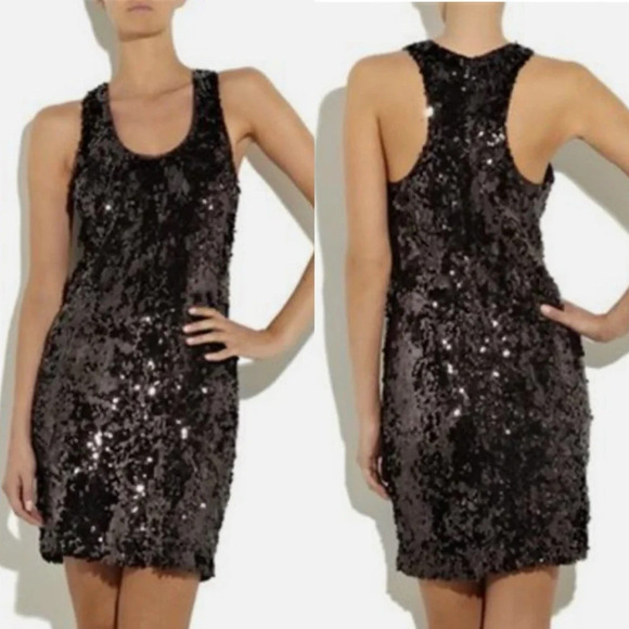 Vince Dresses & Skirts - VINCE Sequined Mesh Tank Racer Back Dress Brown size 2